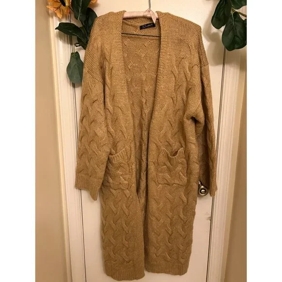 Simplee Apparel Women’s Long Sleeve Chunky Knit Cozy Sweater Tan Medium - Picture 3 of 14